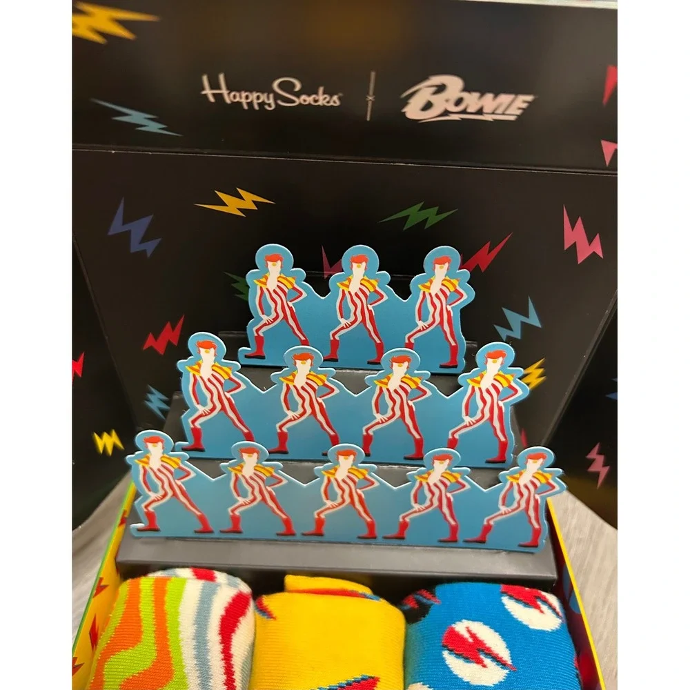 Happy Socks Mens David Bowie 3-Pack Crew Socks Cotton Blend 8-12 Multi Lightning